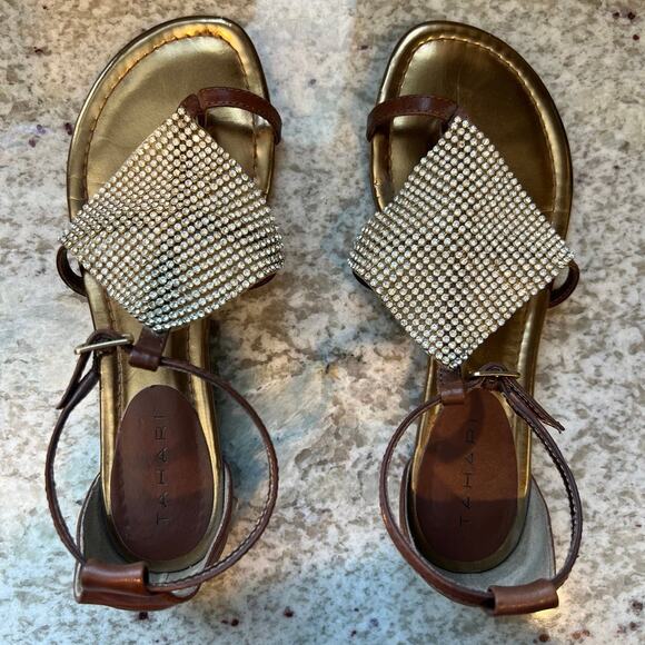 Tahari Sandals Rhinestone Diamond Jewel Embellishments Women's Size 6 - Picture 2 of 4